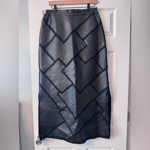 Vintage 90s S.M.H. Black Leather Patchwork Style Skirt